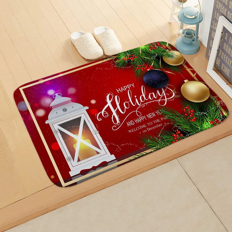 Axyaa Christmas Santa Elk Door Mat - Home Kitchen Bathroom Non-Slip Carpet