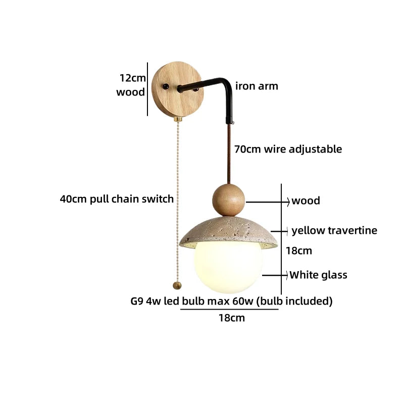Axyaa Nordic LED Wall Lamp Travertine Wood Glass Stair Light