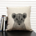 Axyaa African Animal Linen Pillow Cover 45x45cm - Lion, Elephant, Elk Portrait Decor
