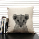 Axyaa African Animal Linen Pillow Cover 45x45cm - Lion, Elephant, Elk Portrait Decor