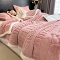 Axyaa Cozy Coral Fleece Velvet Blanket Set with Letter Jacquard - Plush Throw & Pillow Cover