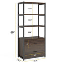 Axyaa 4-Tier Rustic Bookshelf with 2 Drawers: Etagere Display Shelf, Standard Book Shelves