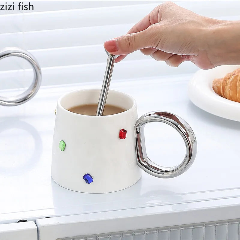 Axya Ceramic Electroplated Tea Coffee Milk Cups for Office Couples