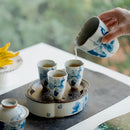 Blue Loquat Begonia Pot Holder Set by Axyaa: Hand-painted Ceramic Kung Fu Tea Table Base