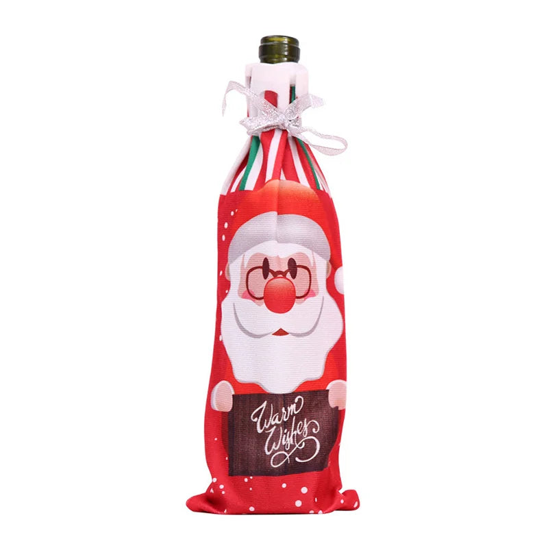 Axyaa Christmas Wine Bottle Covers Santa Claus Snowman Elk Xmas Table Festival Decoration