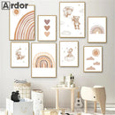 Axyaa Sun Rainbow Bear Canvas Wall Art Poster, Nursery Decor, Kids Room Decoration