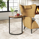 Axyaa Half Round Wood Accent Table with Metal Frame, Small C-Shaped End Table