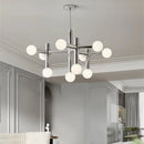 Axyaa Mid-Century Chrome Chandelier with White Glass Shades
