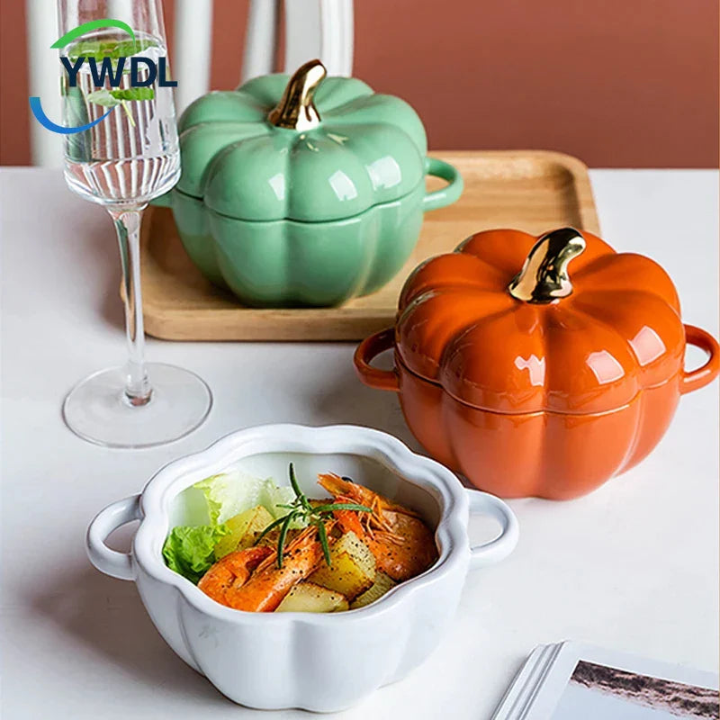 Axya Ceramic Pumpkin Bowl with Lid for Halloween Party Festivities