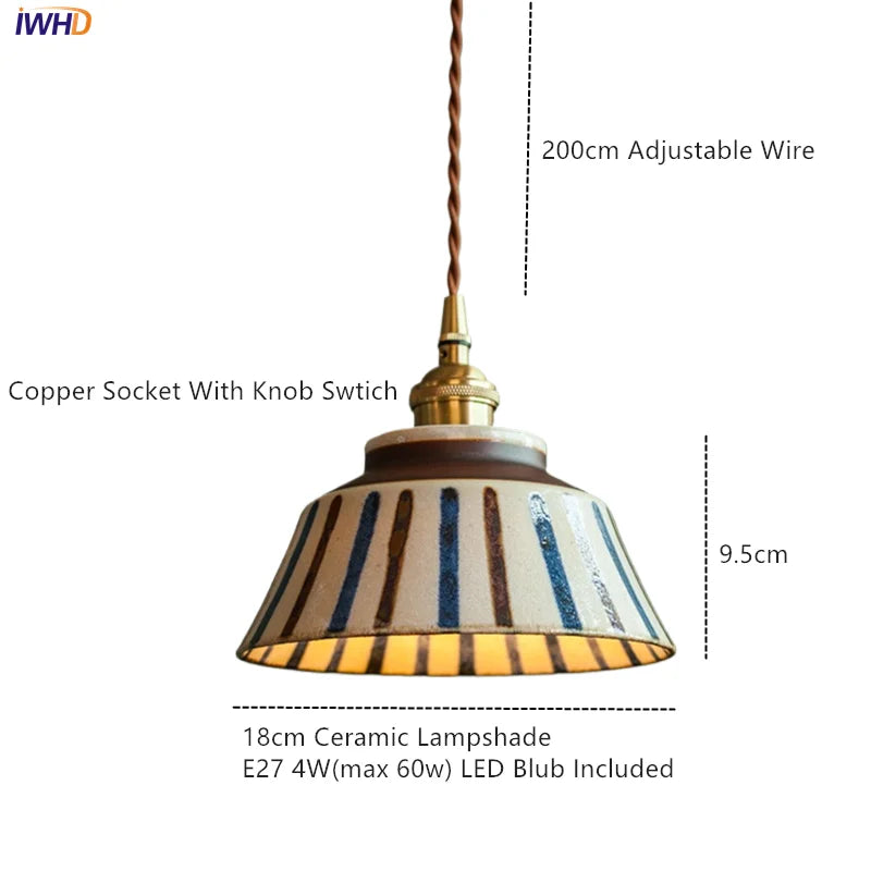 Axyaa Ceramic Pendant Lamp LED Hanglamp for Home Decoration