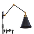 Axyaa Retro LED Wall Sconce Swing Arm Lamp, Black Industrial Vintage Iron Design