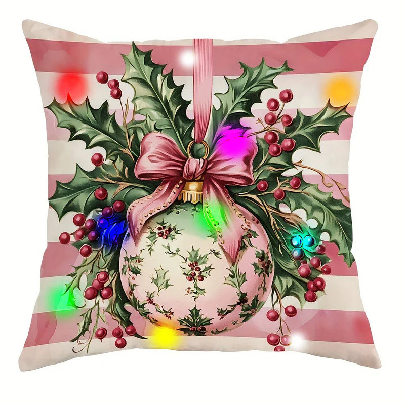 Axyaa LED Light Luminous Pillowcase with Garland Santa Claus Snowman Pattern