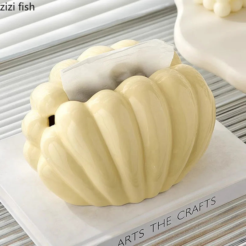 Axya Silver Shell Tissue Box: Cute Clamshell Desktop Container