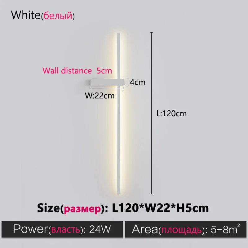 Axyaa Black Long Strip Wall Lamp - Modern Minimalist Bedroom & Living Room Light