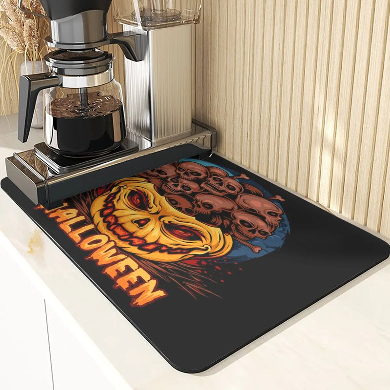 Axyaa Pumpkin Pattern Table Mats & Cup Stand: Halloween Style Dining Accessories