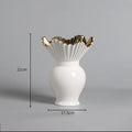 Axyaa White Ceramic Ruffle Edge Belly Vase - Elegant Home & Office Decor