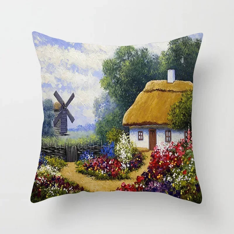 American Country Oil Painting Landscape Pillowcase by Axyaa for Home & Office Decor