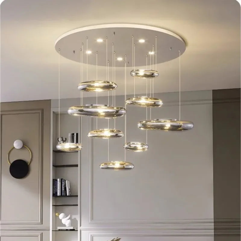 Axyaa Nordic Minimalist LED Stair Chandelier for Home, Villa, Hotel - Dimmable Luminaires