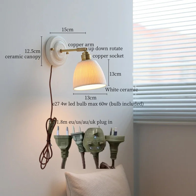 Axyaa Ceramic LED Wall Lamp for Bedroom & Bathroom with Pull Switch