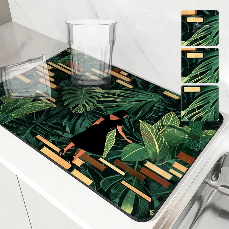 Axyaa Absorbent Non-slip Drain Mat for Coffee Bar and Kitchen Counter