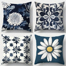 Axyaa Blue Floral & Geometric Print Throw Pillow Covers, 17.7" Square, Zip Closure