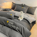 Axyaa Washed Cotton Bedding Set 4 Piece Solid Comforter Cover Fitted/Flat Sheet