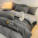 Axyaa Washed Cotton Bedding Set 4 Piece Solid Comforter Cover Fitted/Flat Sheet