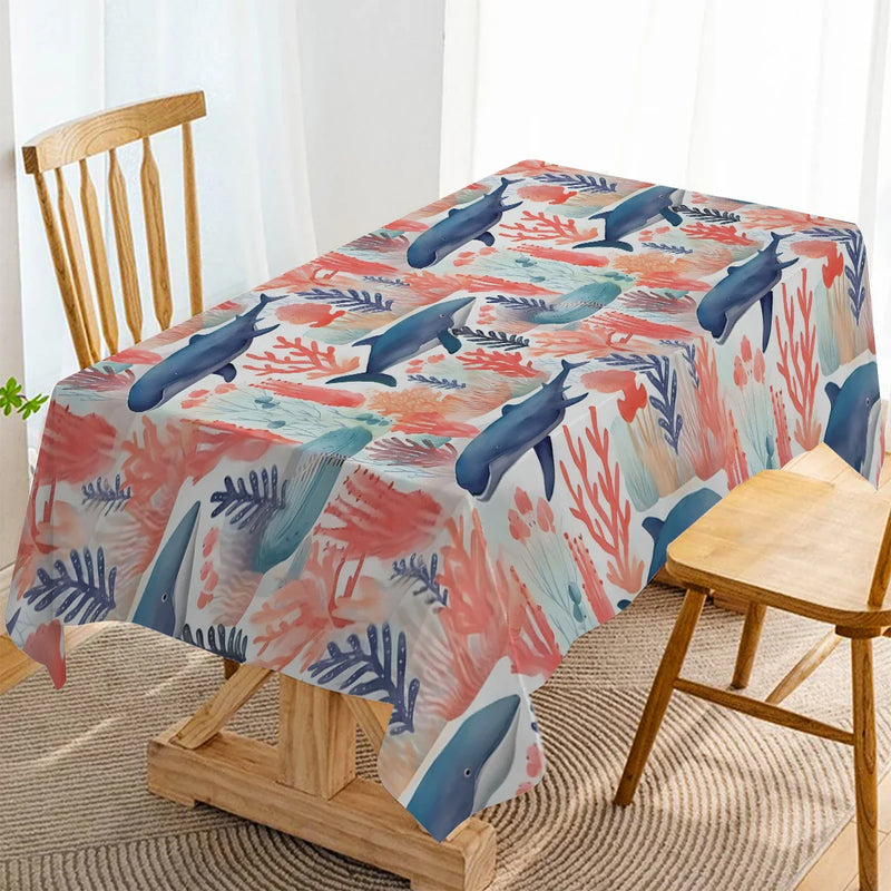 Luxurious Axyaa Whale & Algae Washable Tablecloth for Dining & Events
