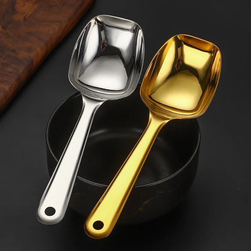 Axyaa Stainless Steel Ice Scoop Shovel with Long Handle, Kitchen Serving Spoon