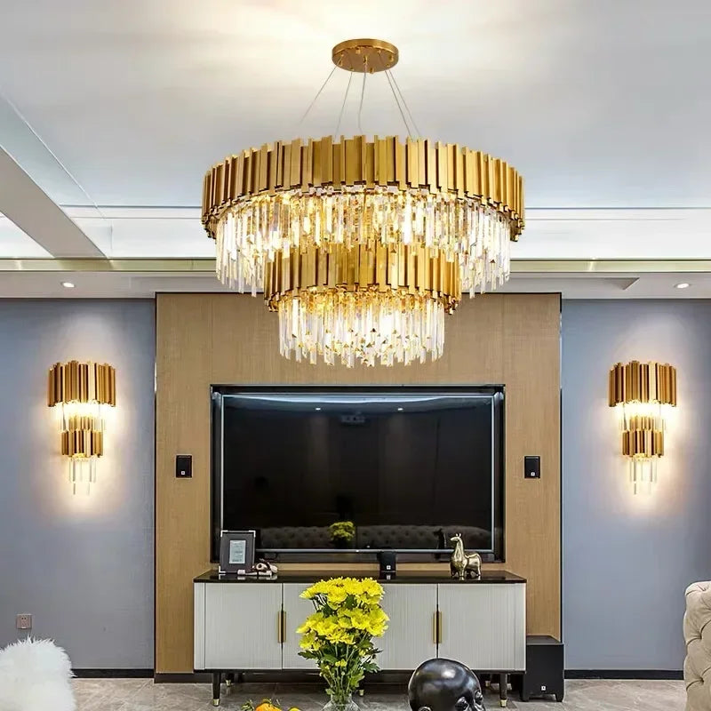 Axyaa Crystal LED Chandelier: Modern Art Deco Luxury Lighting for Dining Room