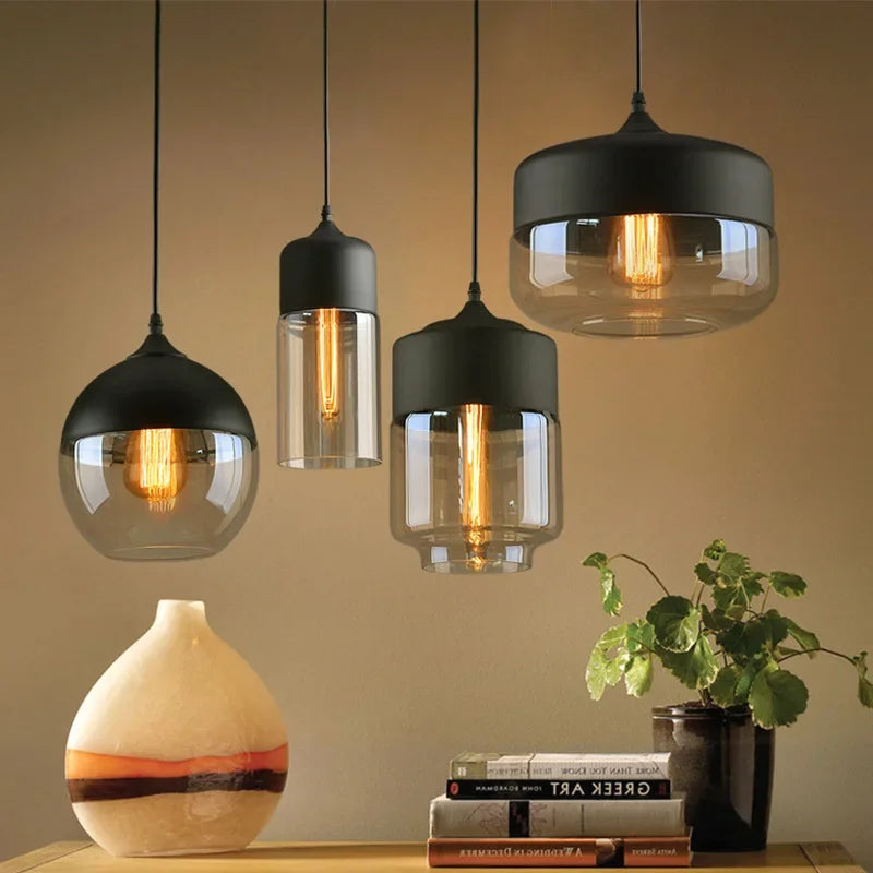 Axyaa Black Glass Pendant Light Fixture for Modern Indoor Decor