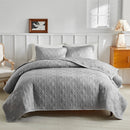 Axyaa Geometric Grid Bedspread Set - Grey Beige, US Queen Size 3pcs