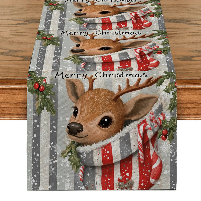 Axyaa Christmas Deer Socks & Holly Berries Table Runner - Home & Wedding Centerpieces