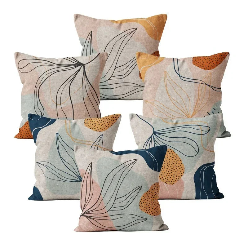 Axyaa Beige Linen Flower Cushion Cover 45x45cm Home Decor Pillow Case