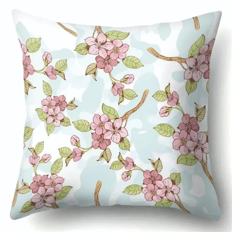 Axyaa Tree Flower Plant Landscape Print Pillow Cover 45X45CM