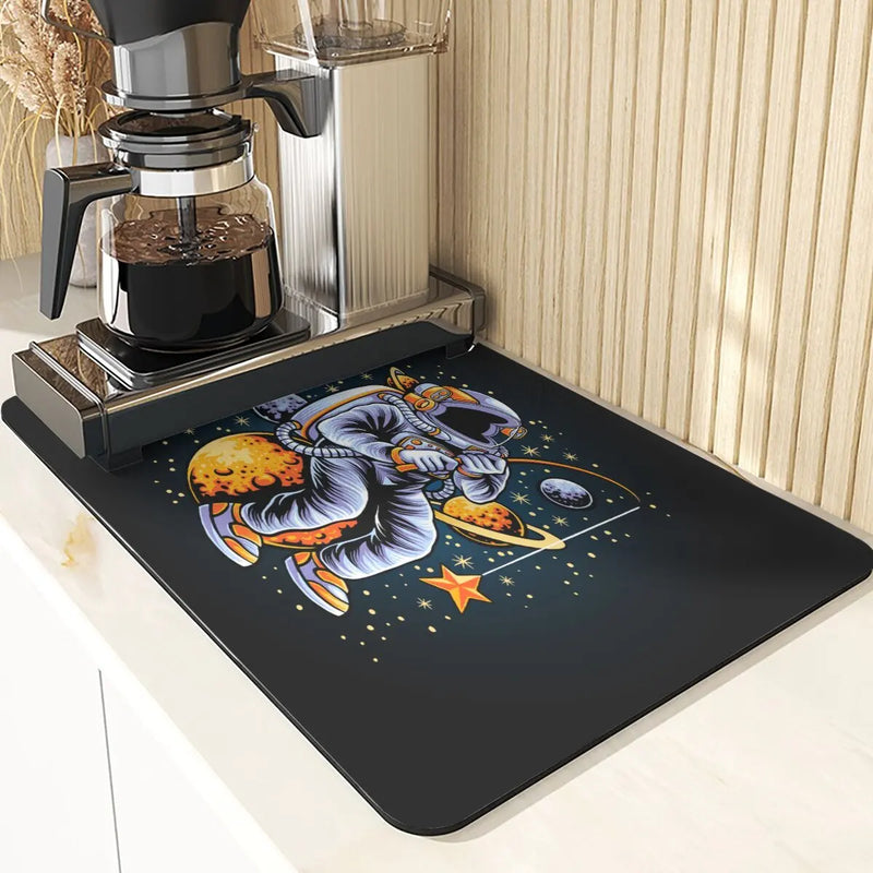Axyaa Astronaut Silicone Dish Mat - Space Style Diatomaceous Earth Kitchen Accessory