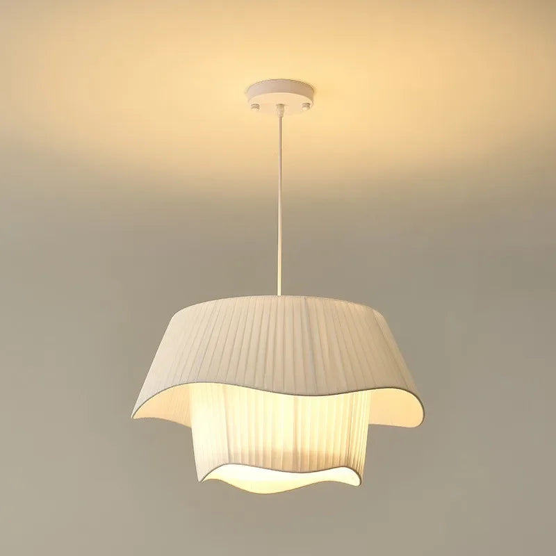 Axyaa Modern Creamy Style Chandelier - Nordic Bedroom Pendant Lights with LED Fabric Shade