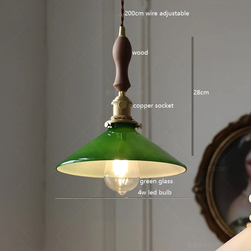 Axyaa White Green Glass LED Pendant Light with Copper Socket
