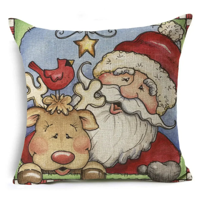 Axyaa Christmas Santa Snowman Pillowcase - Linen Cushion Cover 18*18 inch