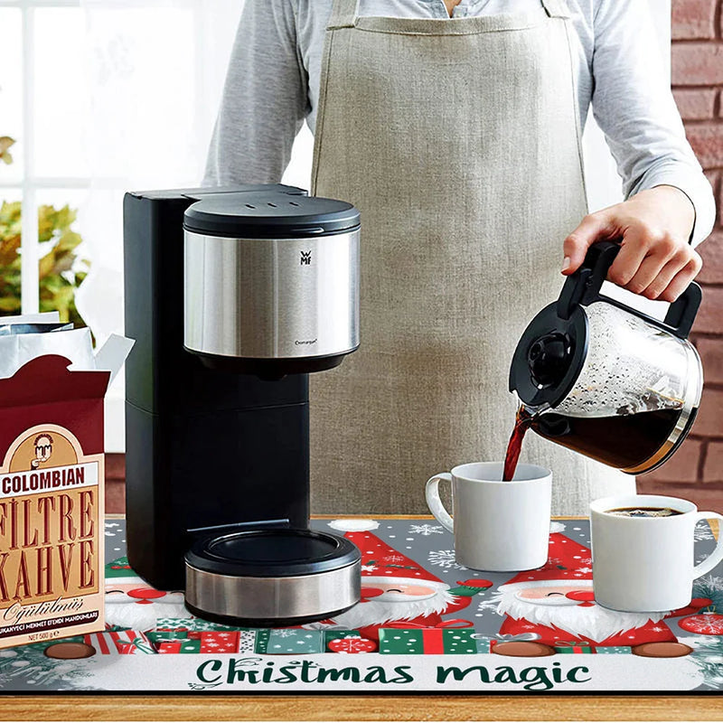 Axyaa Snowflake Fir Kitchen Mat: Absorbent, Antiskid, Quick Drain Pad for Tableware & Dishes