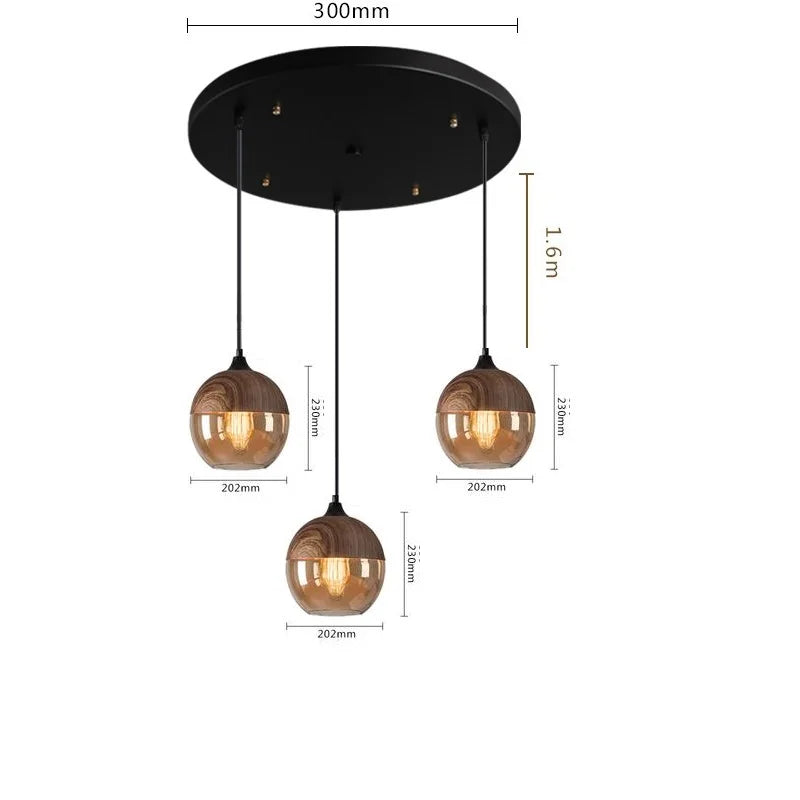 Axyaa Nordic LED Pendant Light Wood Glass Hanging Lamp for Bedroom Dinning Living Room