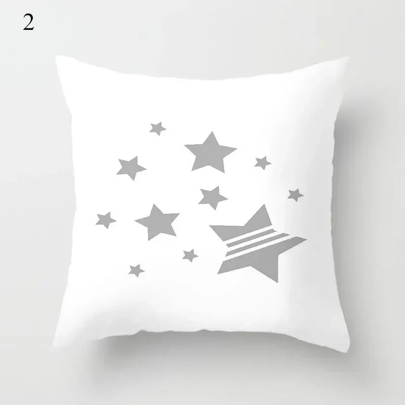 Axyaa Cloud Moon Star Pattern Pillowcase White Grey Letters Printed Home Decor