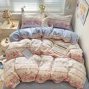 Axyaa Knitted Cotton 4-Piece Floral Dorm Set - Small Fresh Design