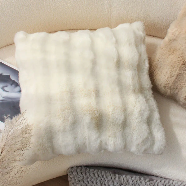 Axyaa Faux Rabbit Fur Cushion Cover - Cozy Nordic Home Decor