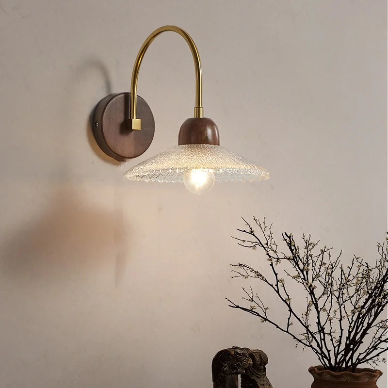 Axyaa Modern Wood Glass LED Wall Light for Bedroom and Living Room