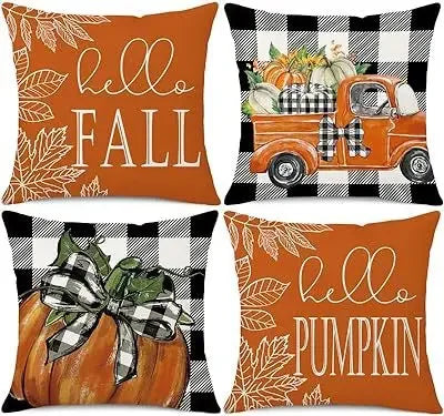 Axyaa Buffalo Check Print Linen Pillow Cover 45x45 for Fall Thanksgiving Decor