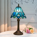 Axyaa Baroque Style Blue Stained Glass Table Lamp Night Light - 8 Inch Wide Lampshade