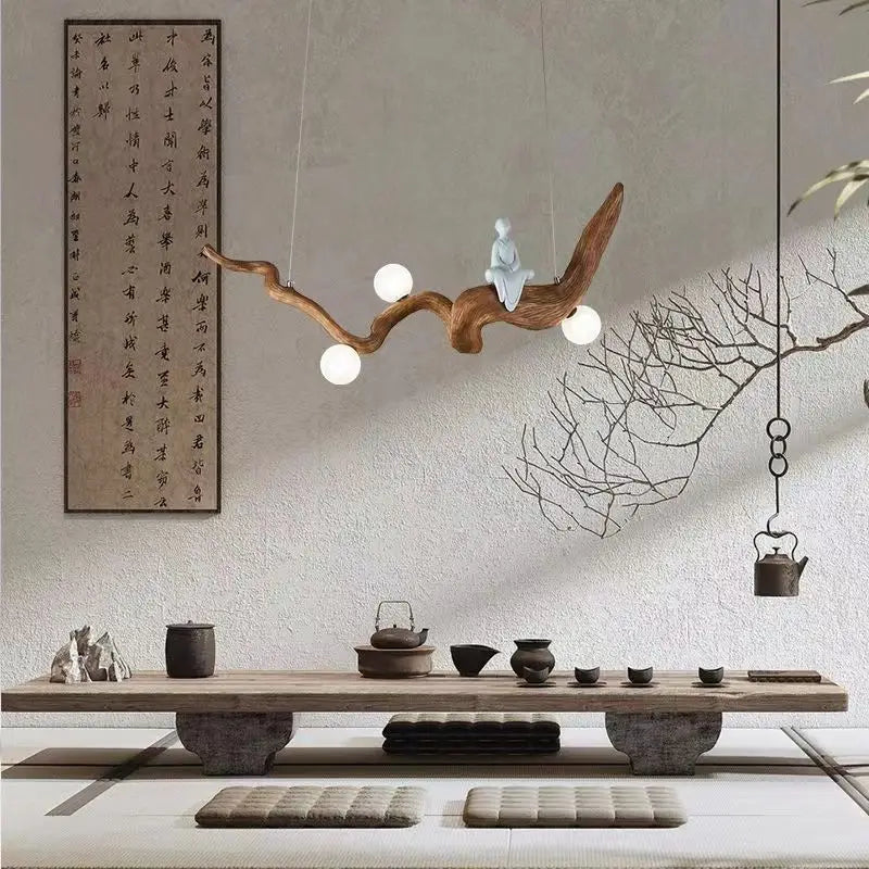 Axya Wood Color Zen Resin Branches Pendant Light for Tea House Dining Room