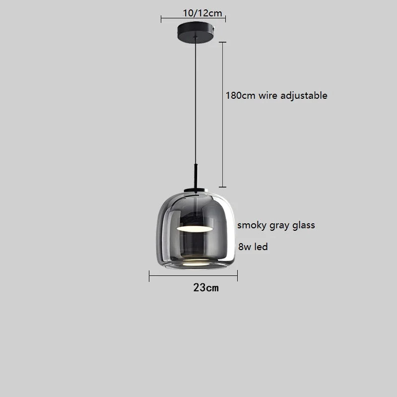 Axyaa Nordic LED Pendant Lights 8W Smoky Glass Hanglamp