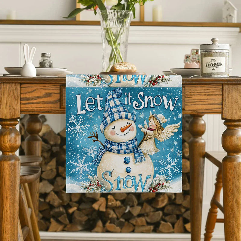 Axyaa Snowman Girl Angel Table Runner - Festive Dining Decor for Christmas